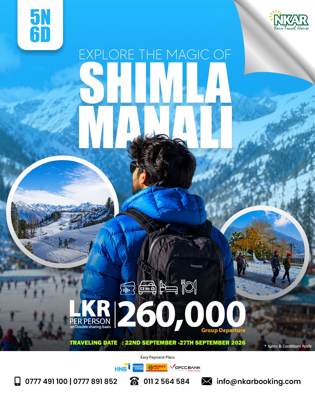 Shimla & Manali Group Tour 2026 | 5 Nights / 6 Days from LKR 260,000 – Customized Tour from Sri Lanka with NKARBooking