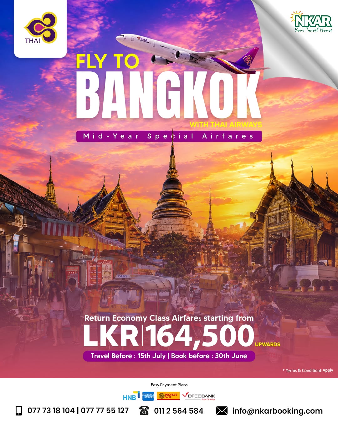 Bangkok Mid-Year Special Airfare with Thai Airways from LKR 164,500