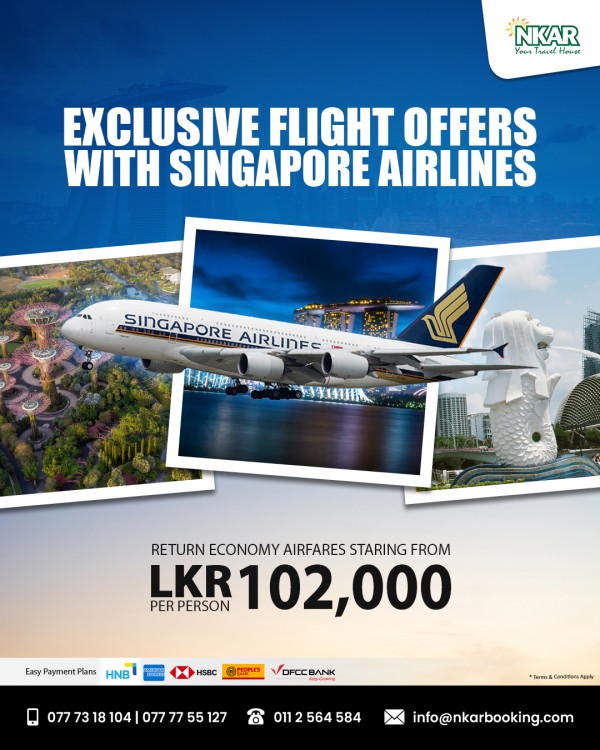 Singapore Airlines Return Economy Fares from Sri Lanka – From LKR 102,000