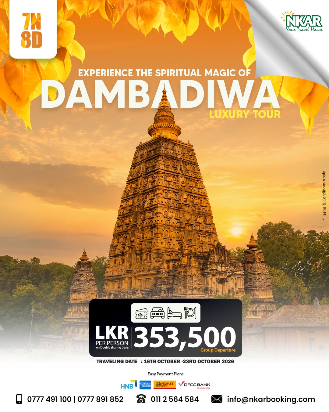 Dambadiva Luxury Tour 2026: Exclusive 8-Day Pilgrimage Package – Customized Tour from Sri Lanka with NKARBooking